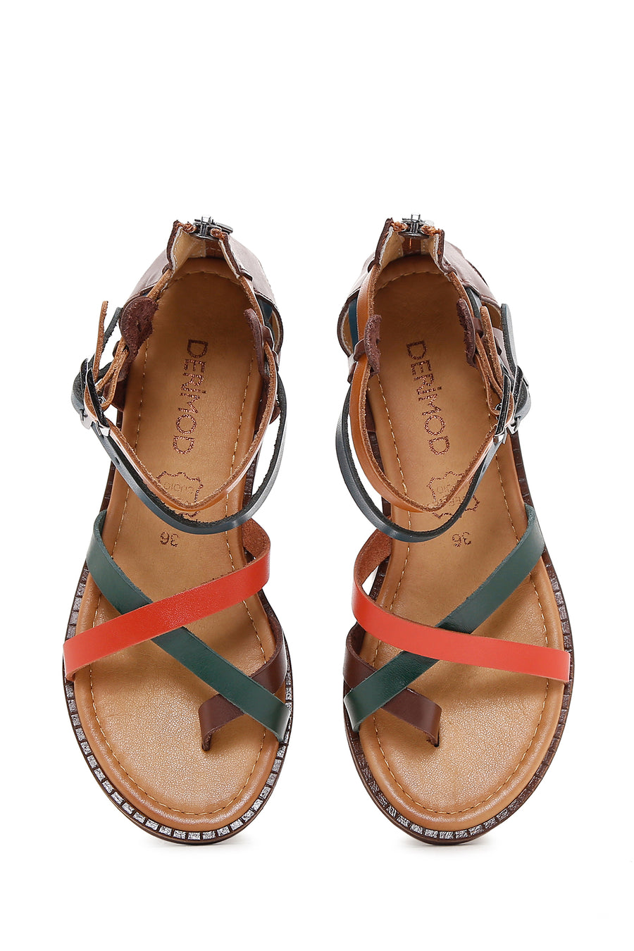 Women's Multicolored Flip-Flop Leather Bodrum Sandals
