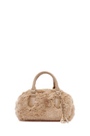 Women's Cream Long Strap Accessory Detailed Plush Mini Handbag | Derimod