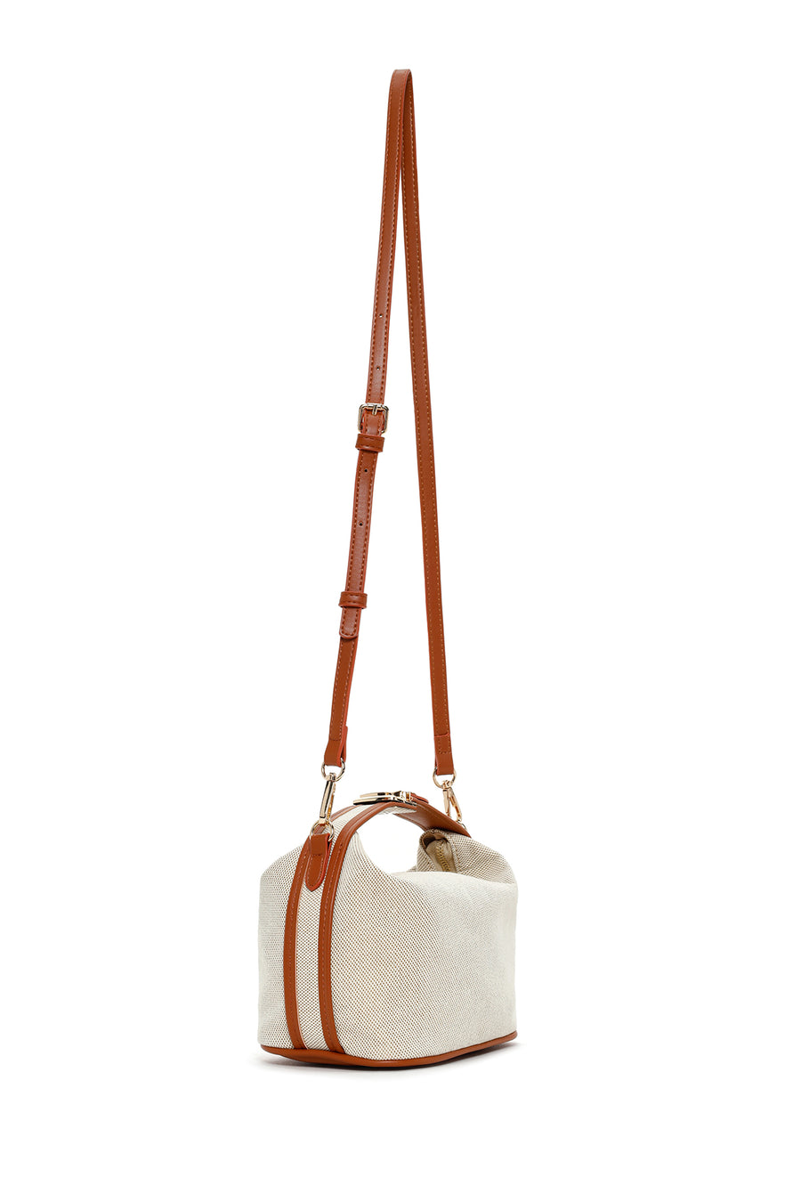 Woman Beige Long Strap Denim Mini Crossbody Bag