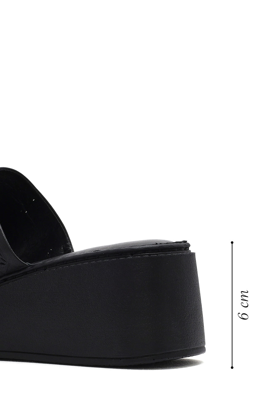 Women's Black Thick-Soled Printed Leather Comfort Slippers