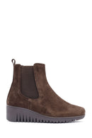 Women's Brown Wedge Heel Suede Leather Comfort Chelsea Boots | Derimod