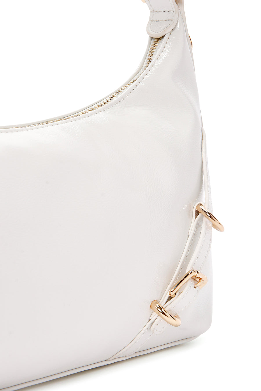 Women's White Long Strap Patent Leather Shoulder Bag