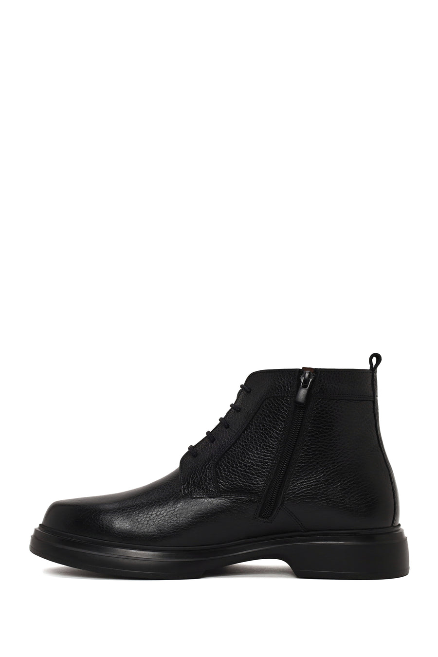 Male Black Lace-Up Zip Closure Leather Casual Boots
