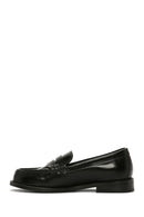 Women's Black Leather Masculine Loafer | Derimod