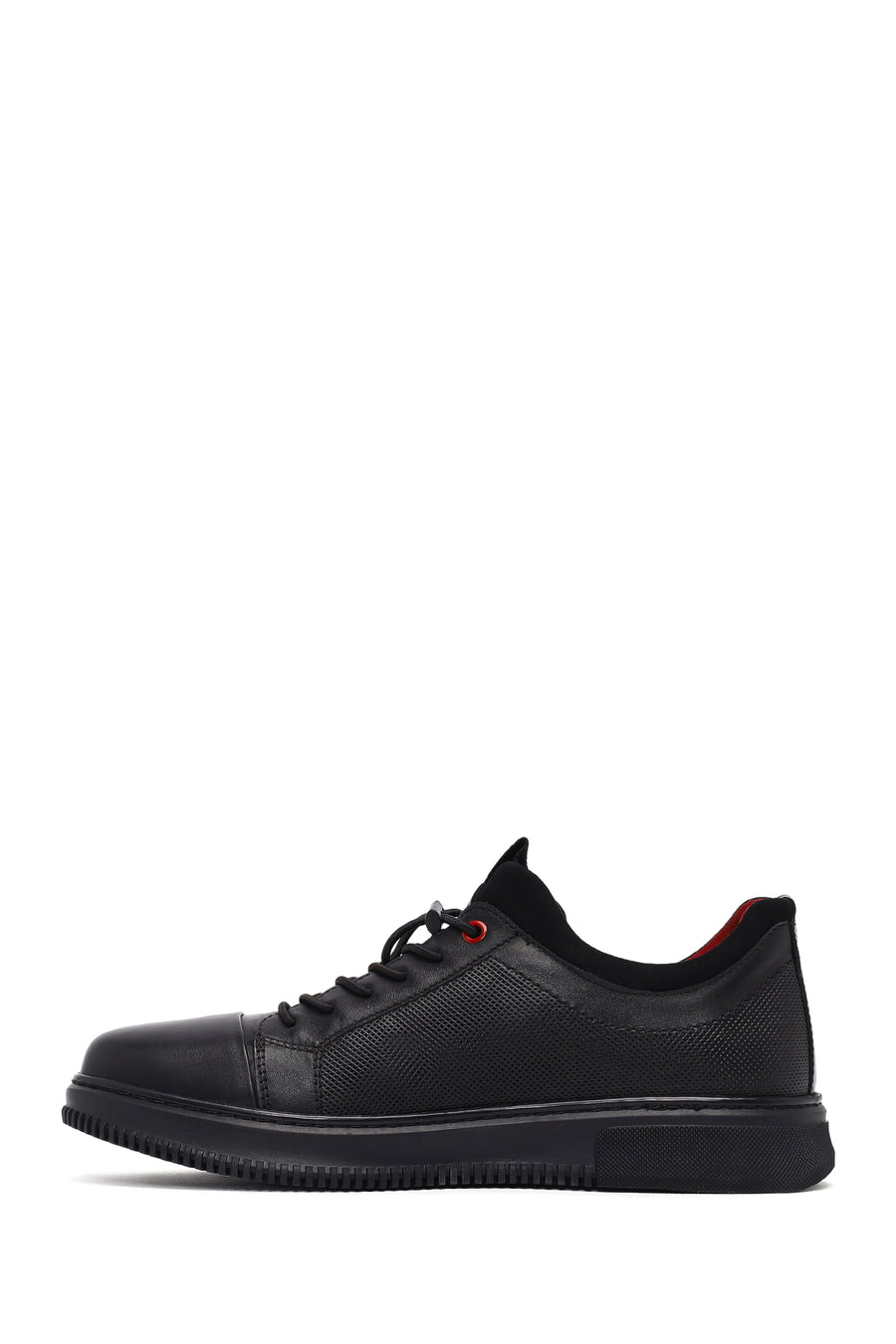 Erkek Siyah Bağcıklı Deri Sneaker