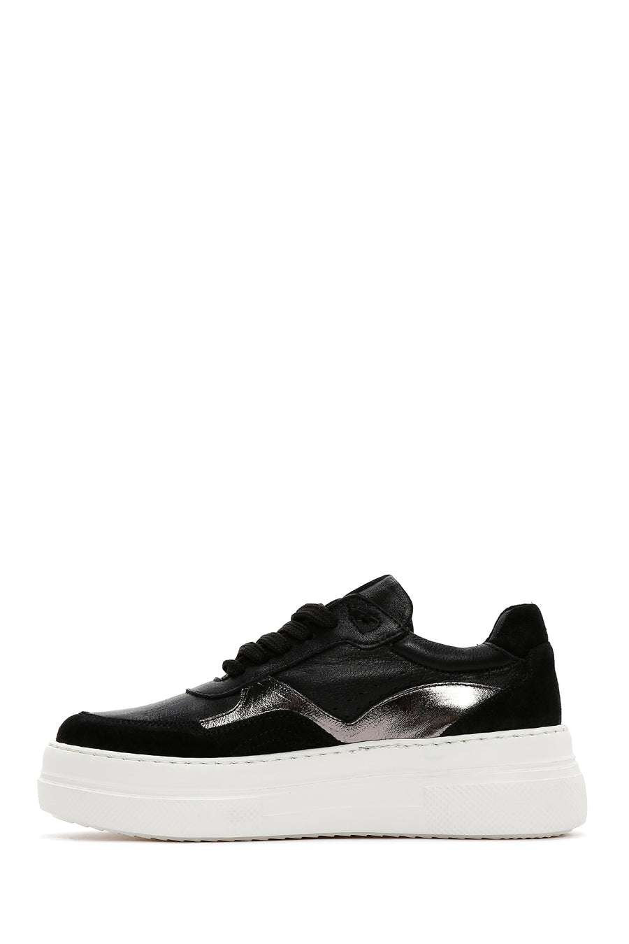 Women's Black Leather Thick Soled Sneaker