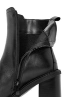 Women's Black Zippered High Thick Leather Heeled Boots | Derimod