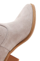 Women's Gray Suede Leather Heeled Cowboy Boots | Derimod