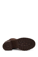 Woman Brown Zip Closure Chunky-Heeled Suede Leather Boots | Derimod