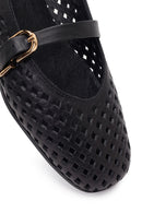 Women's Black Buckle Leather Ballerinas | Derimod