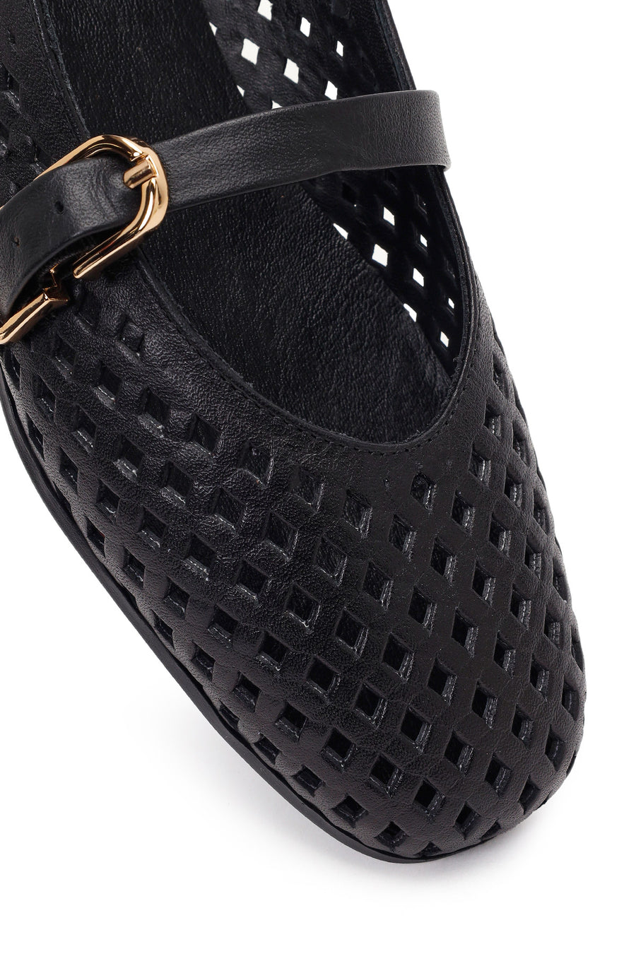 Women's Black Buckle Leather Ballerinas