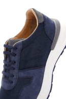 Men's Blue Nubuck Leather Thick Soled Sneaker | Derimod