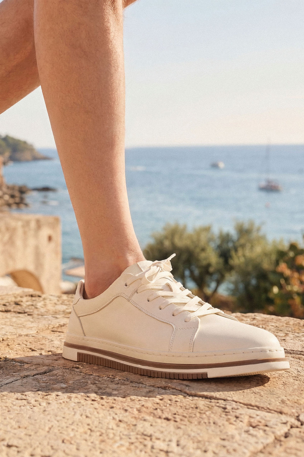 Erkek Beyaz Bağcıklı Deri Sneaker