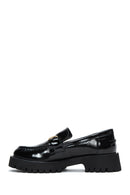 Women's Black Patent Leather Buckle Loafer | Derimod