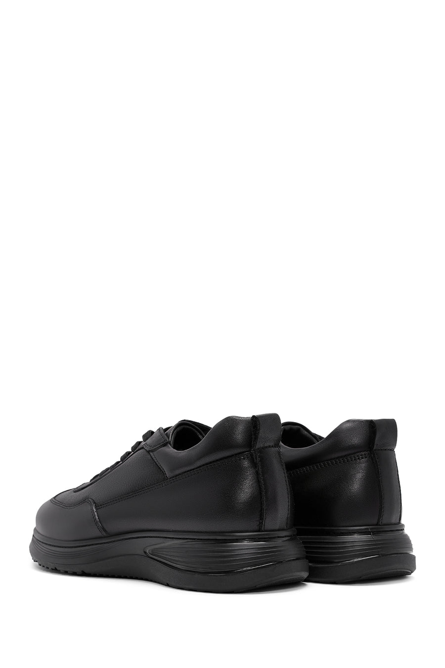 Erkek Siyah Bağcıklı Deri Casual Sneaker