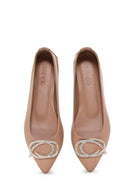 Women's Beige Leather Stone Ballerinas | Derimod