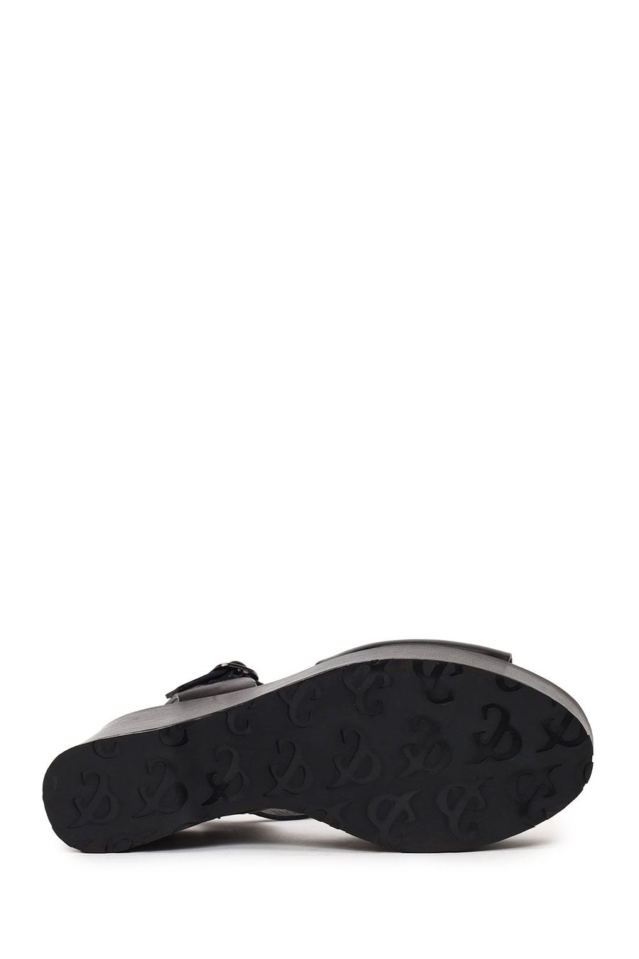 Woman Black Ankle-Buckle Wedge-Heel Leather Sandal