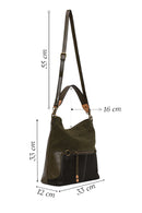 Woman Khaki Long-Strap Suede Shoulder Bag | Derimod