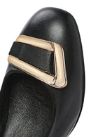 Women's Black Buckle Detailed Low Thick Heel Leather Shoes | Derimod