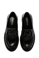 Women's Black Leather Patent Leather Masculine Loafer | Derimod