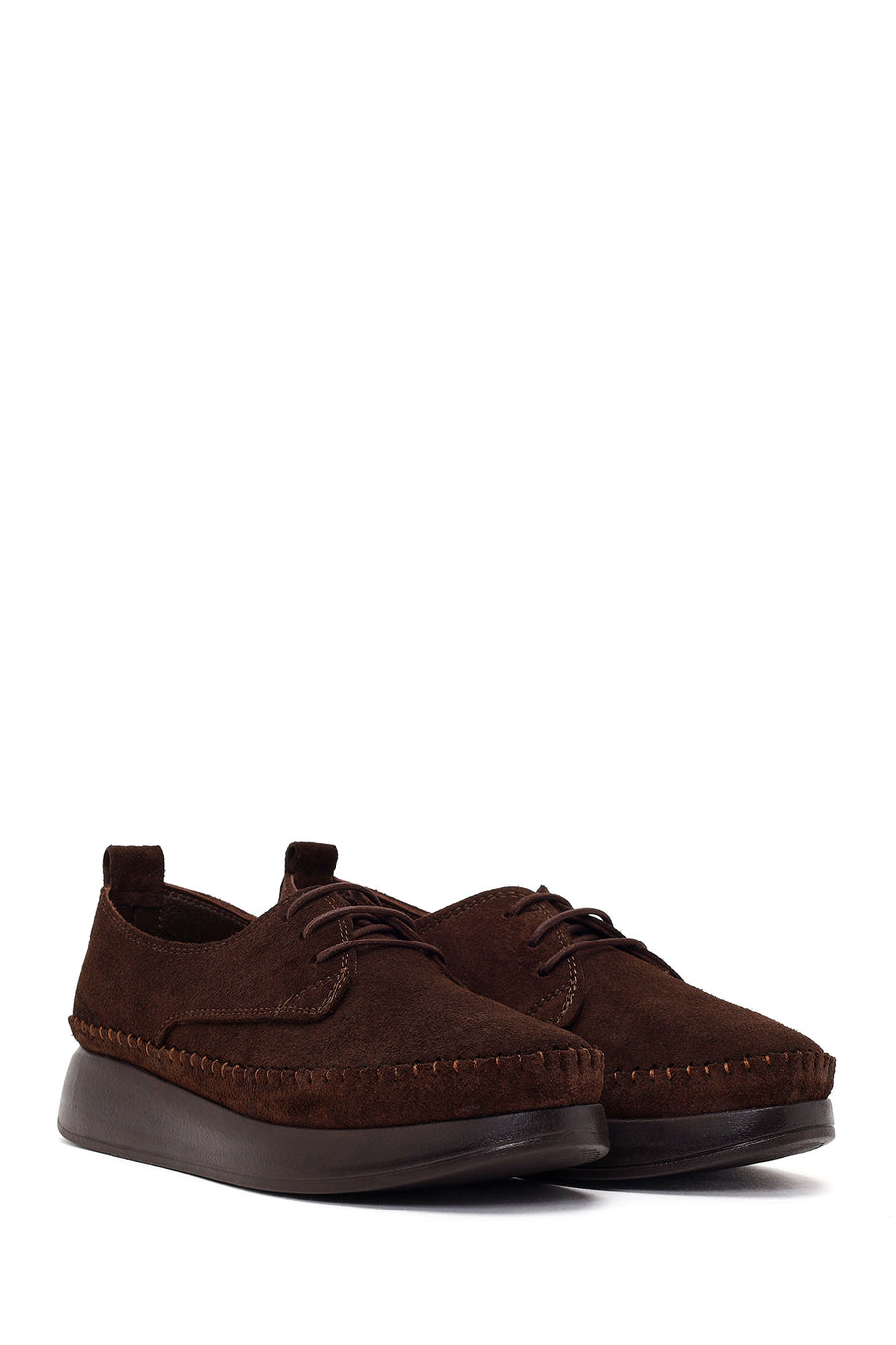 Woman Brown Lace-Up Thick-Soled Suede Comfort Shoes