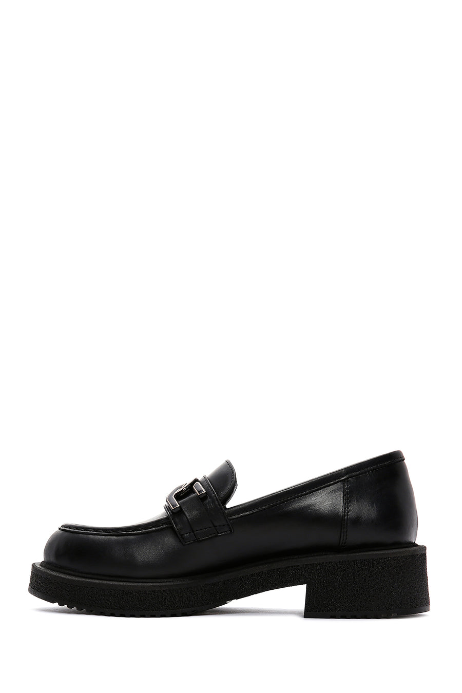 Woman Black Buckled Thick Sole Leather Masculine Loafer