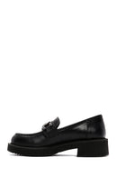 Women's Black Chain Detailed Leather Masculine Loafer | Derimod