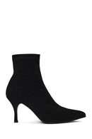 Woman Black Zip Closure Thin-Heeled Suede Boots | Derimod