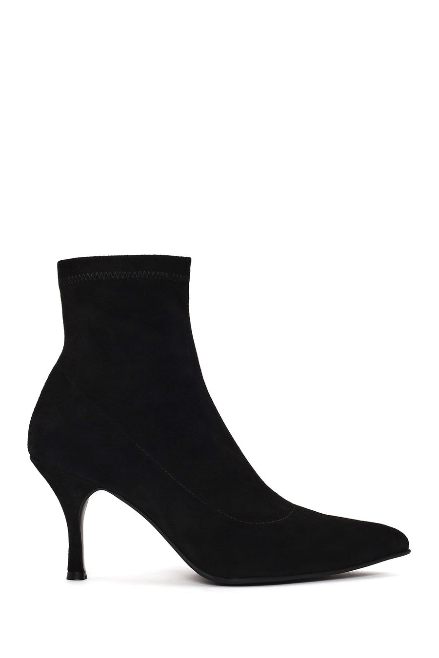 Woman Black Zip Closure Thin-Heeled Suede Boots AF220001DS | Derimod