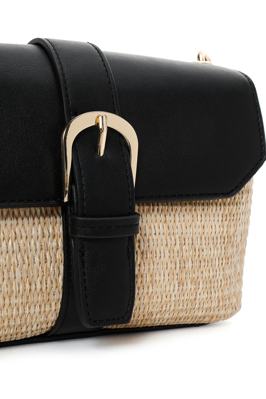 Women's Black Long Strap Straw Shoulder Bag