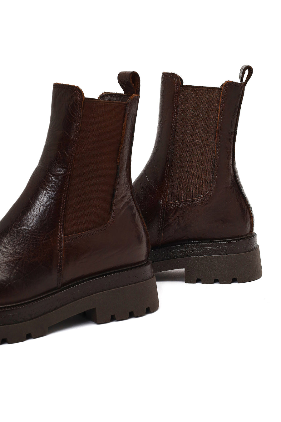 Woman Brown Thick-Soled Leather Chelsea Boots