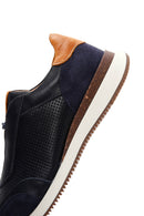 Men's Navy Blue Leather Suede Detailed Sneaker | Derimod