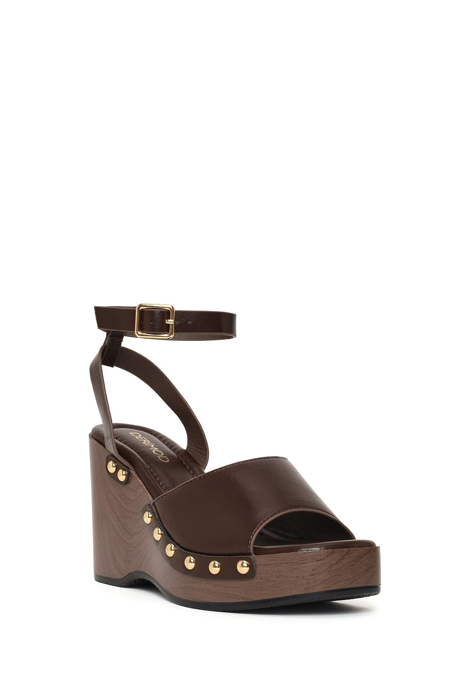 Woman Brown Ankle-Buckle Wedge-Heel Sandals