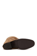Woman Beige Chunky-Heel Suede Boots | Derimod