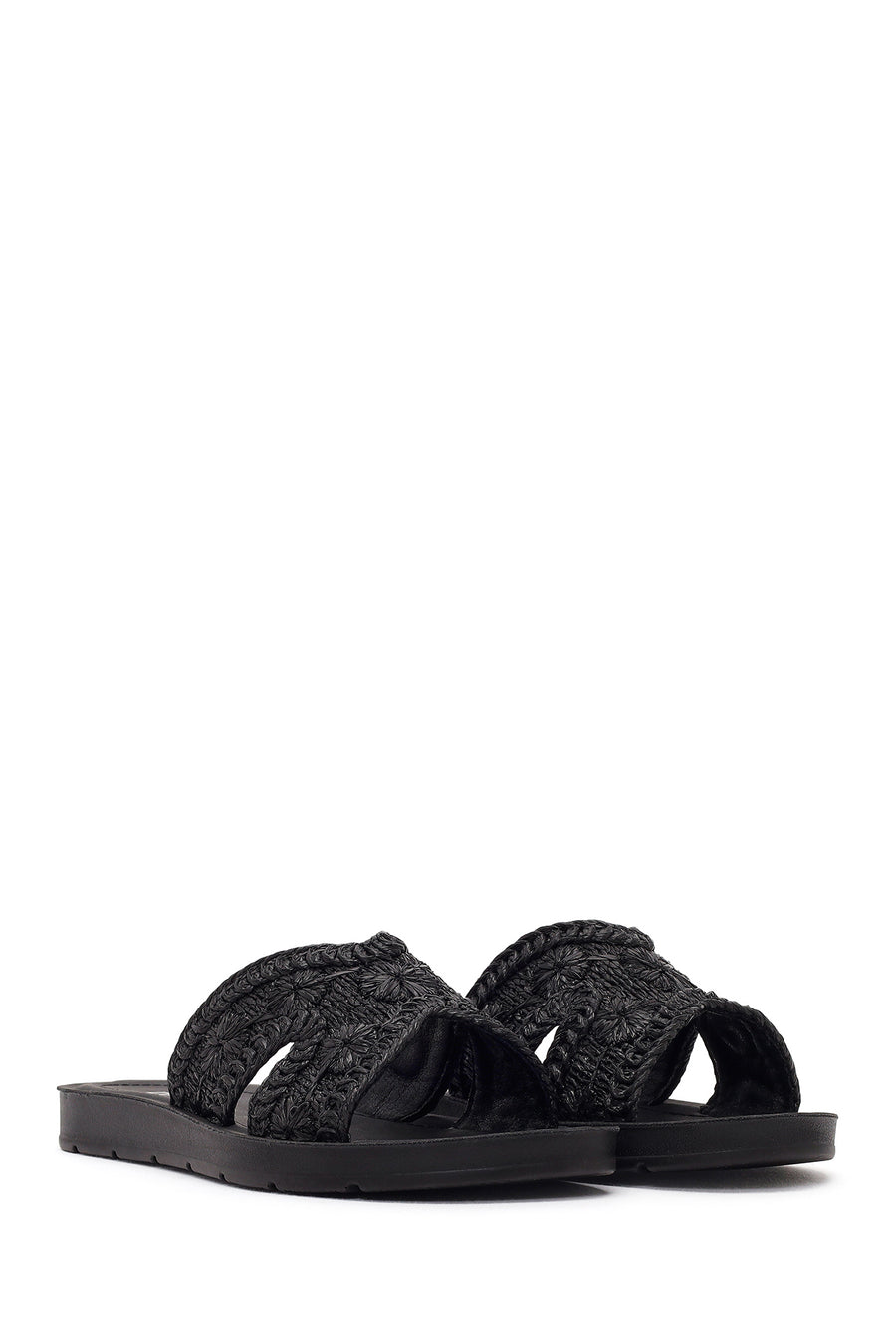 Women's Black Straw Slippers