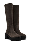 Women's Mink Zippered Thick Heel Suede Leather Boots | Derimod