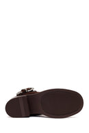 Woman Brown Zip Closure Chunky Heeled Suede Boots | Derimod