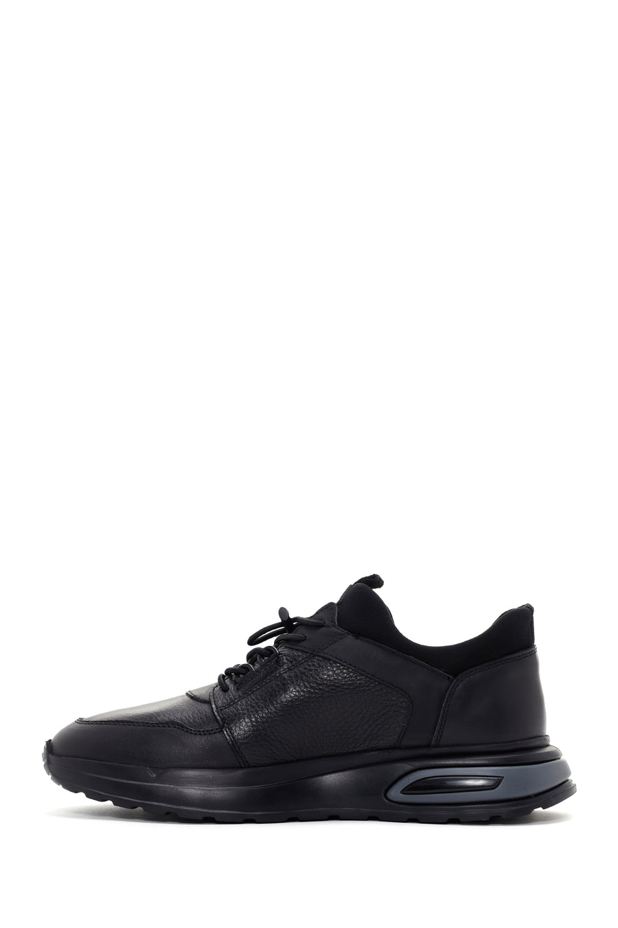 Erkek Siyah Bağcıklı Deri Casual Sneaker