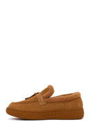 Woman Camel Buckled Thick-Soled Suede Teddy Loafer | Derimod