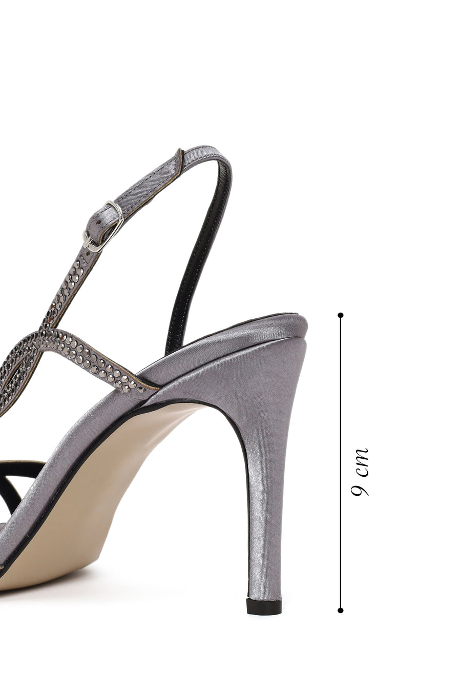 Woman Silver Ankle-Buckle Thin High-Heel Embellished Sandal