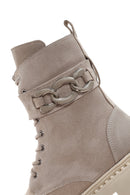 Women's Beige Thick Soled Suede Leather Zippered Boots | Derimod