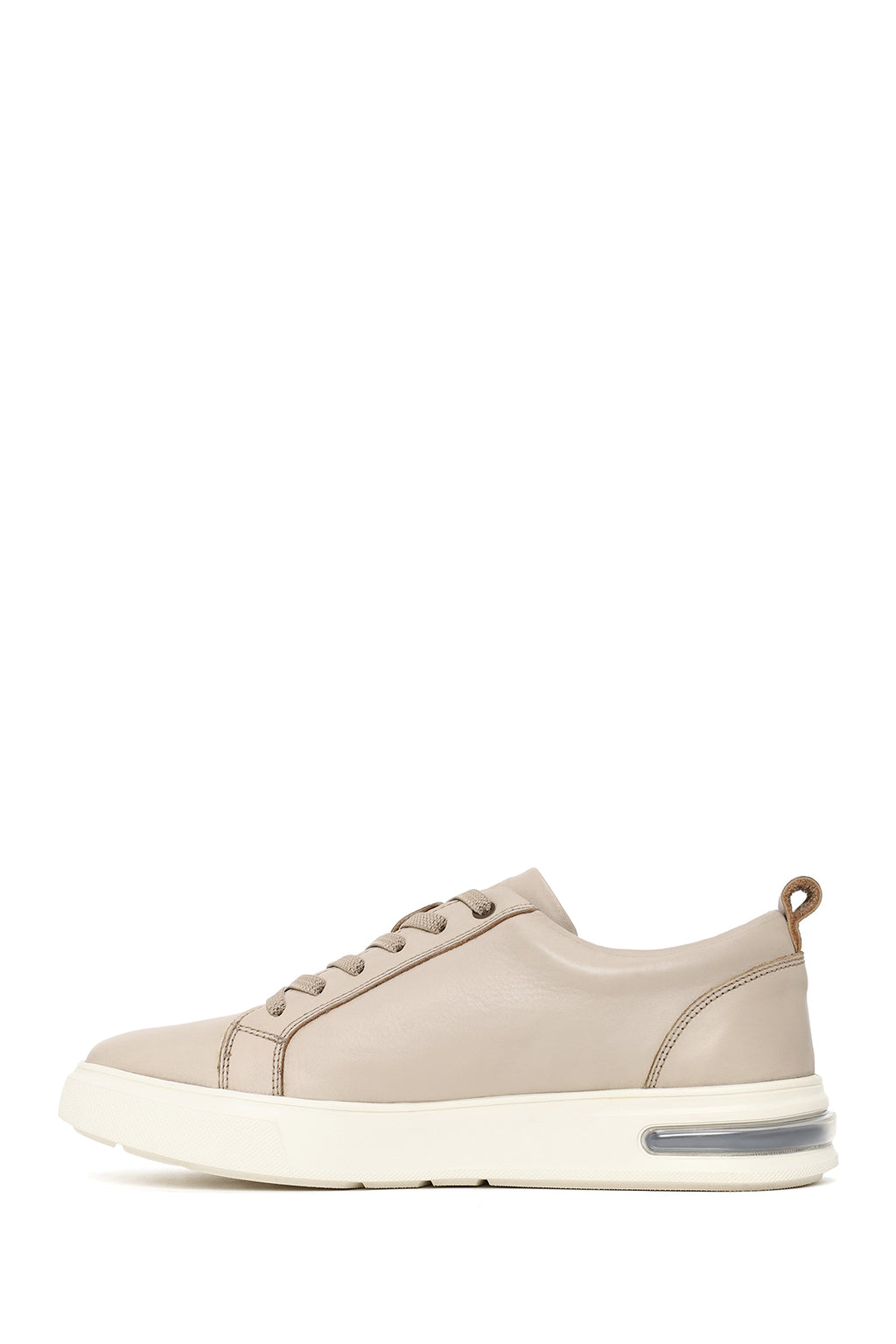 Erkek Bej Bağcıklı Kalın Tabanlı Deri Sneaker