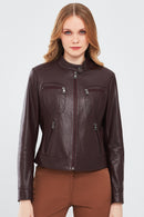 Alison Women's Claret Red Short Leather Jacket | Derimod