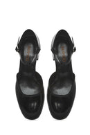Women's Black Ankle Buckle Low Thick Heel Patent Leather Shoes | Derimod