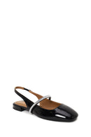 Woman Black Jeweled Open-Back Patent Leather Leather Ballet Flat | Derimod