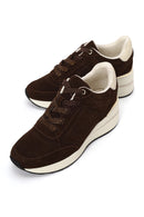 Woman Brown Lace-Up Wedge-Heel Suede Shoe | Derimod