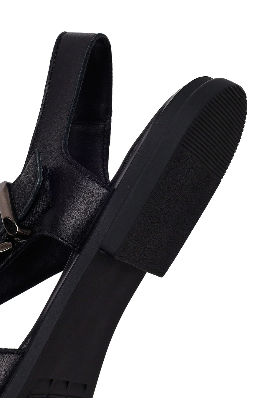 Woman Black Ankle-Buckle Leather Sandals