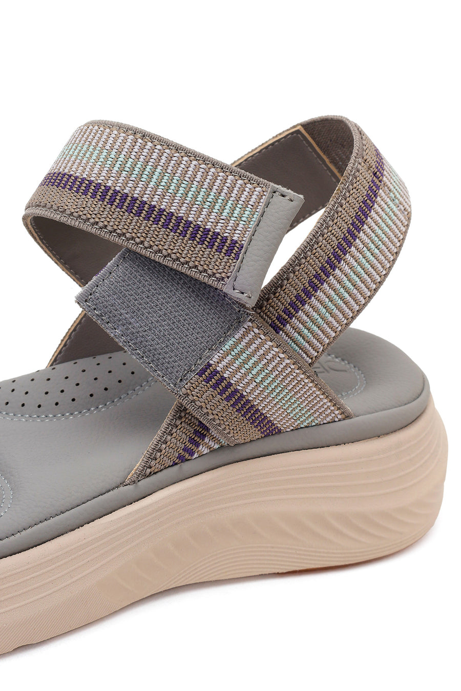 Women's Grey Strapped Thick-Soled Fabric Comfort Sandals