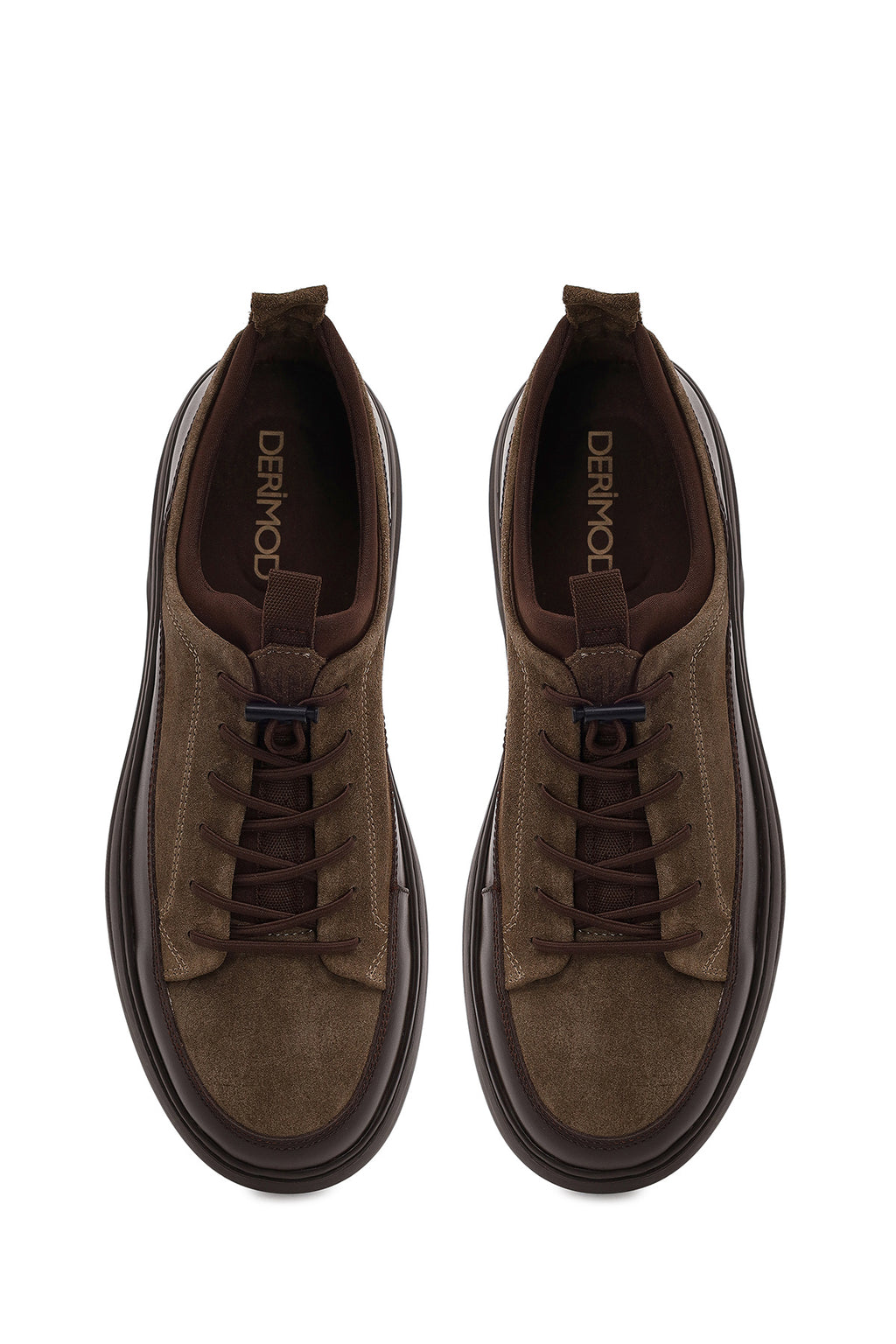 Erkek Vizon Bağcıklı Kalın Tabanlı Deri Sneaker