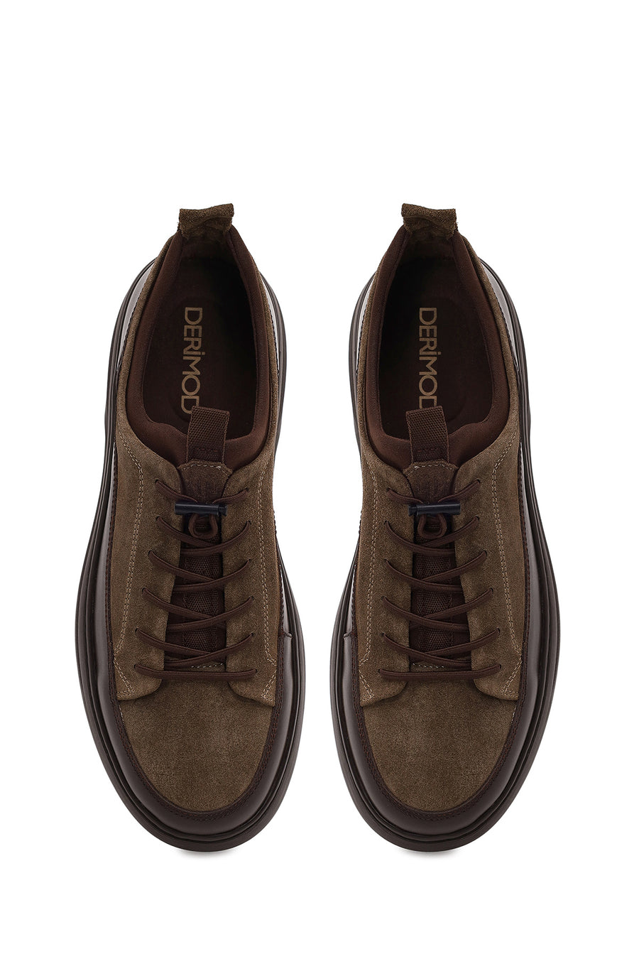 Erkek Vizon Bağcıklı Kalın Tabanlı Deri Sneaker